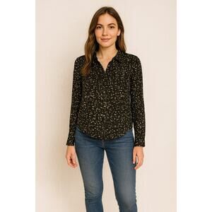 Converse One Star Women's Sheer Pleated Blouse Long Sleeve Black Size XS